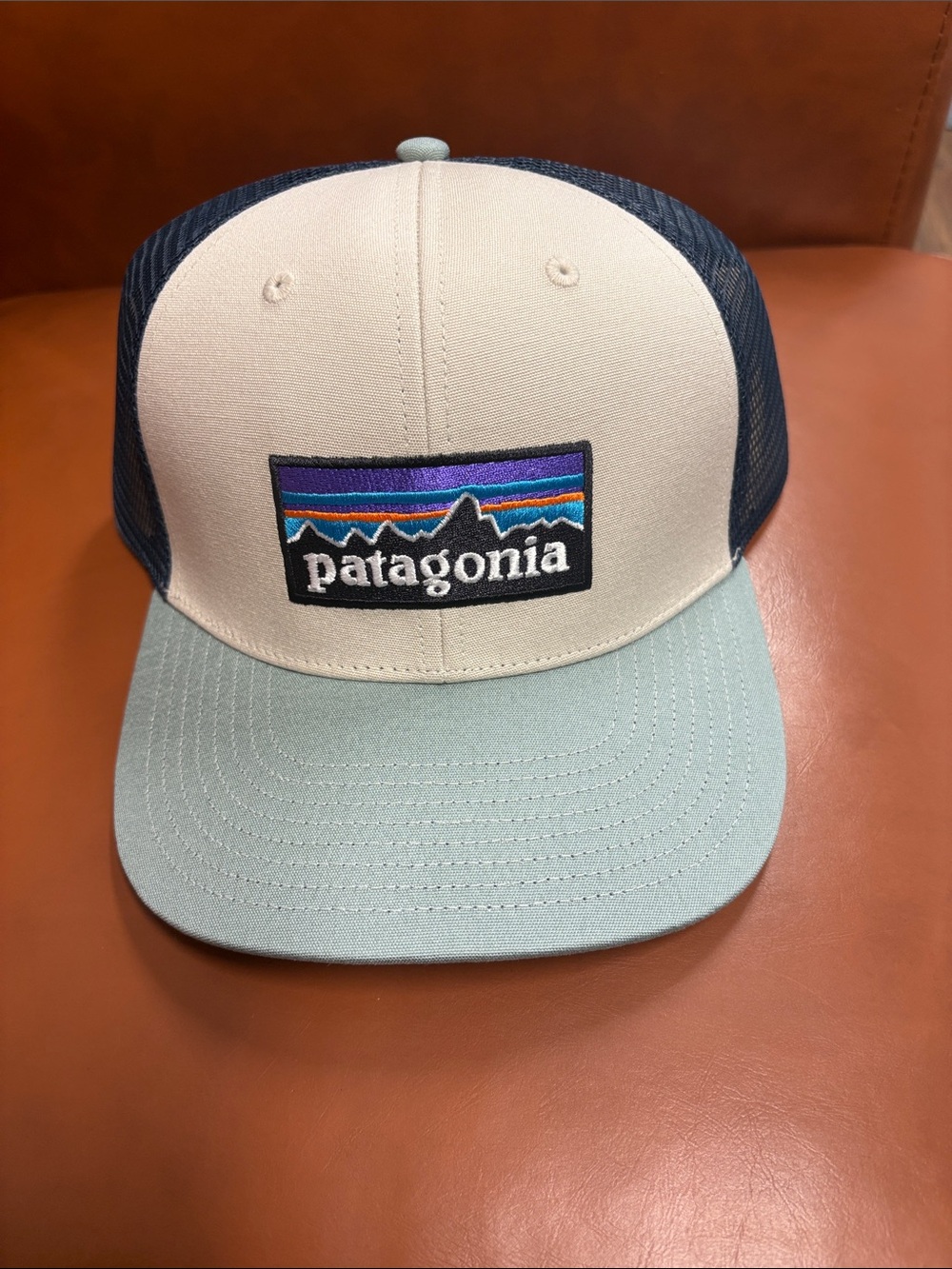 Patagonia Men’s Trucker Hat - Cream Front, Light Blue Bill, Navy Mesh